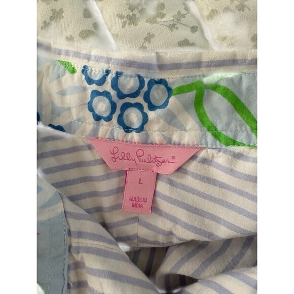 Lilly Pulitzer Long Tunic Button Down Blouse Women's Lg 100% Cotton Blue Stripe - Picture 8 of 14